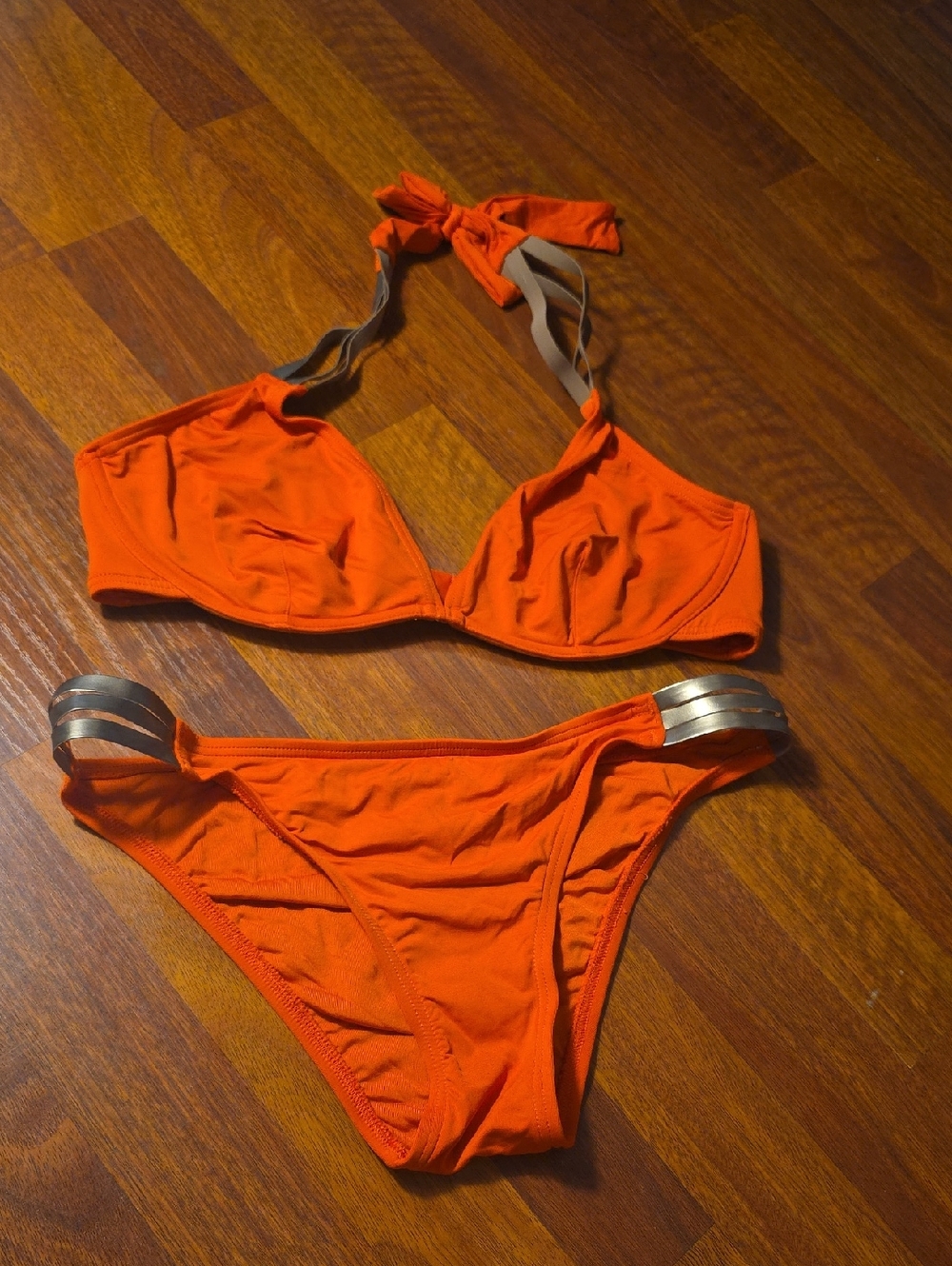 Coco Reef Bright Orange Halter Bikini with Metallic Accent